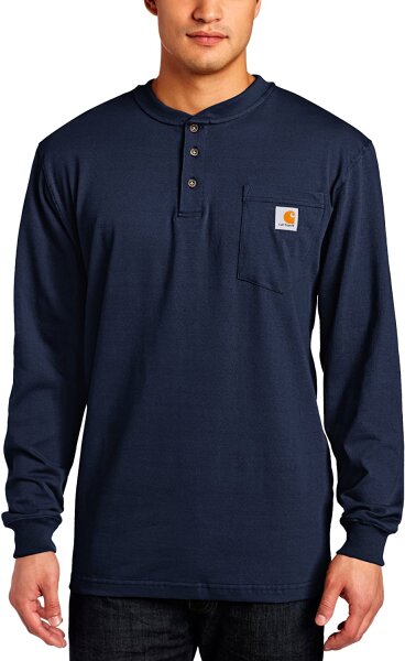 Carhartt Mens Workwear Long Sleeve Henley Pocket Work Utility T-Shirt, Black, L