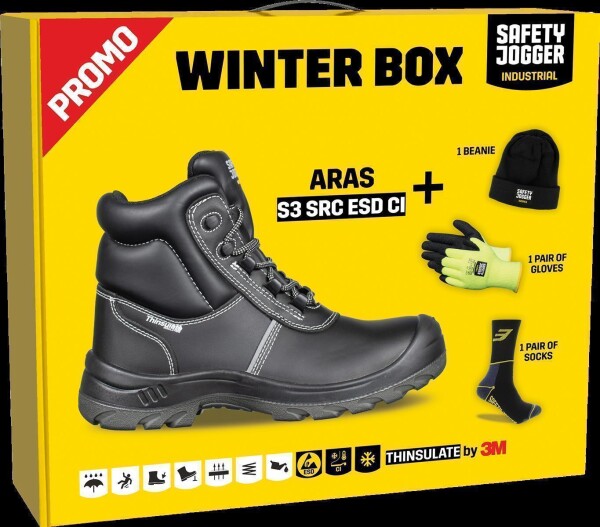 Safetyjogger - ARAS Kombi Promo Paket - Aras S3 SRC ESD CI, Beanie, Handschuhe und 1 Paar Socken Größe 44